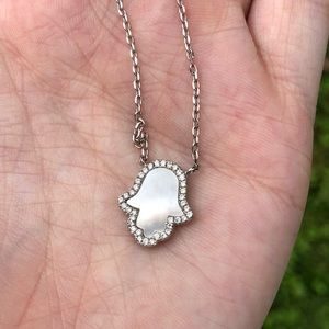 Mother of Pearl Hamsa in Rhodium
